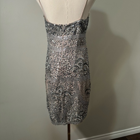 Aidan Mattox beaded cocktail dress 6 100% silk flapper glam boho Hollywood - Picture 6 of 12